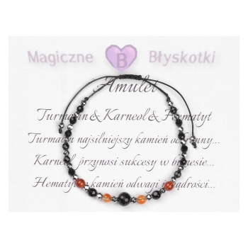 Bransoletka celebrytka czarny TURMALIN KARNEOL HEMATYT ochrona i miłość